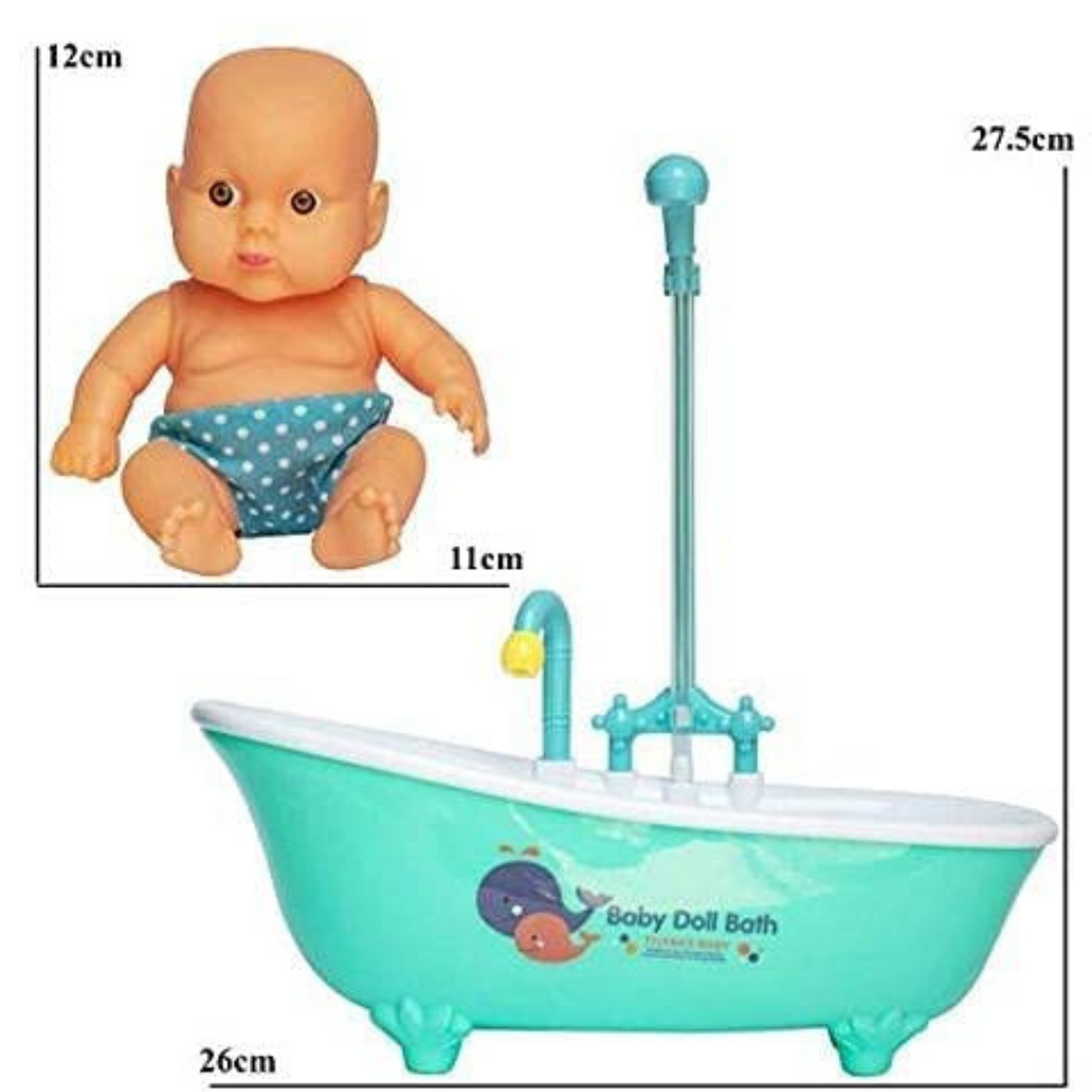 MM Toys Doll Electrical Baby Doll Bath Tub Set, Functional Shower, Water Spraywith  wordable Accessories, Multicolor