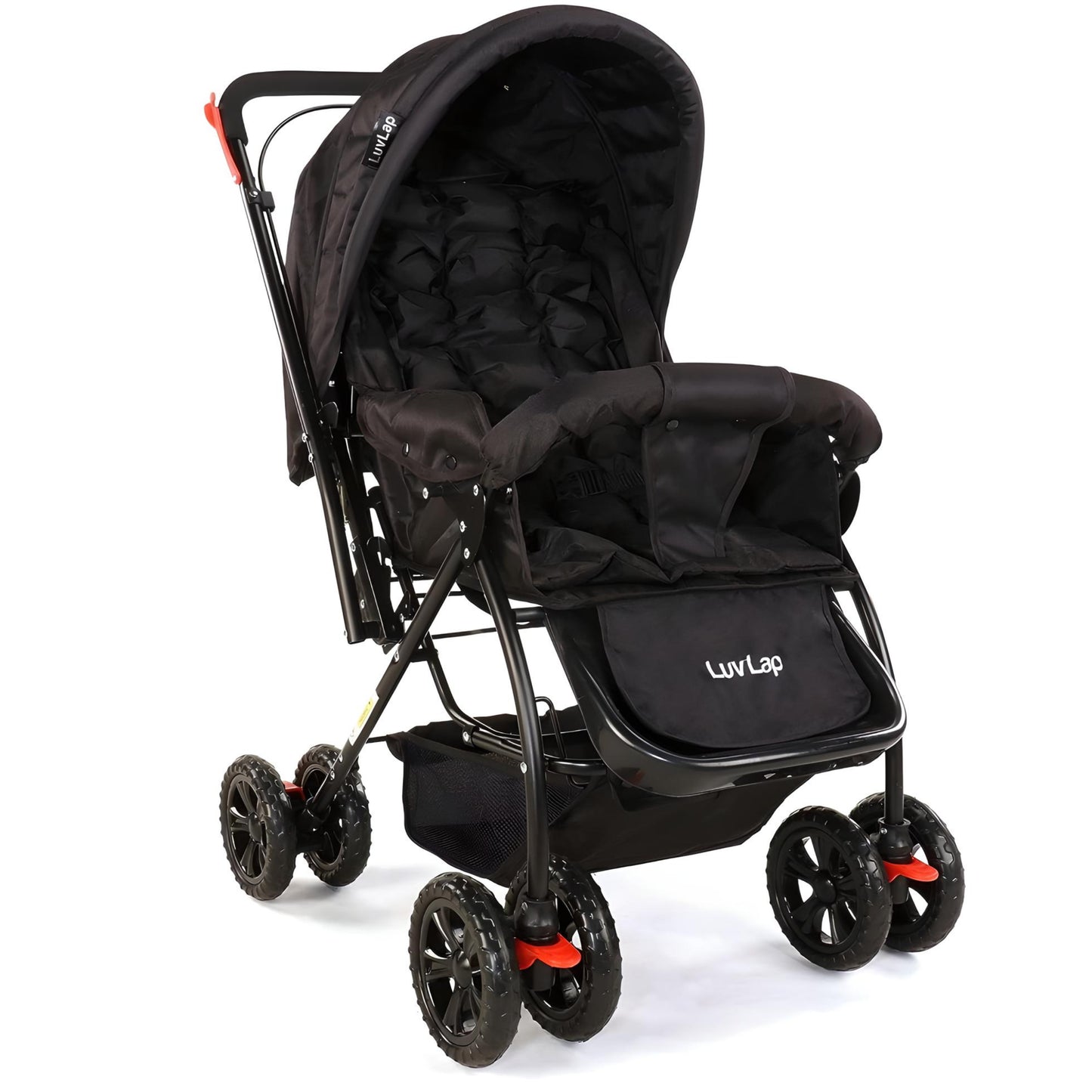 LuvLap  Baby  pramStroller for 0-3 Years: Lightweight, Adjustable Backrest, 360° Wheel, Spacious Storage, Reversible Handlebar I 18305 - Black