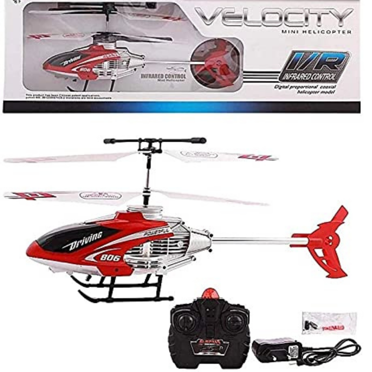 MM TOYS Velocity Remote Control Helicopter, Battery Operated, Infra-red Sensor, Unbreakable Blades, Light & Sound, 8+ Kids, Multicolor