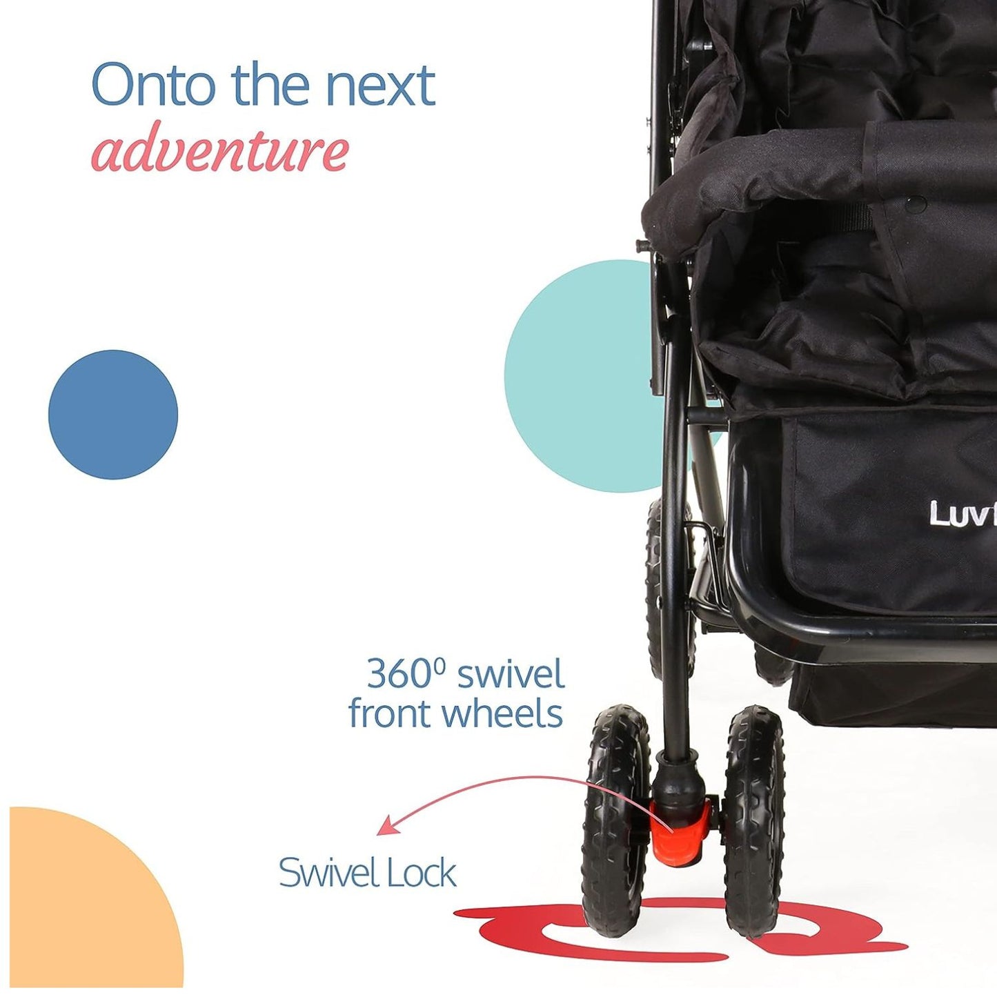 LuvLap  Baby  pramStroller for 0-3 Years: Lightweight, Adjustable Backrest, 360° Wheel, Spacious Storage, Reversible Handlebar I 18305 - Black