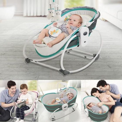 Mastela 5 in 1 Rocker & Bassinet 6037 Teal, Reclining Cot, Toy Bar, Adjustable Canopy, Soothing Vibration & Melodies, Infant Carrier - for Newborn 0+