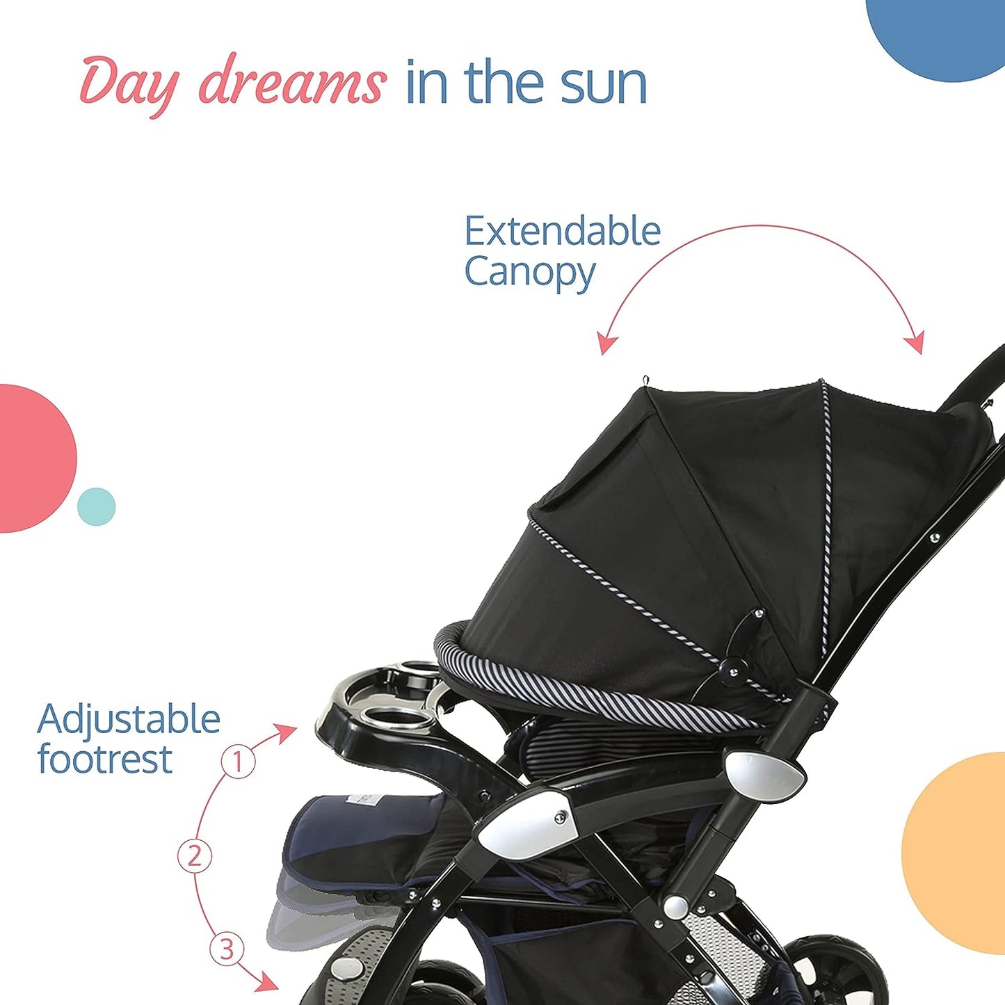 LuvLap StrollStar Galaxy Baby Stroller: 5-Point Safety, Multi-Recline Seat, Easy Fold, Lightweight for 0-3 Years-18257 Blue