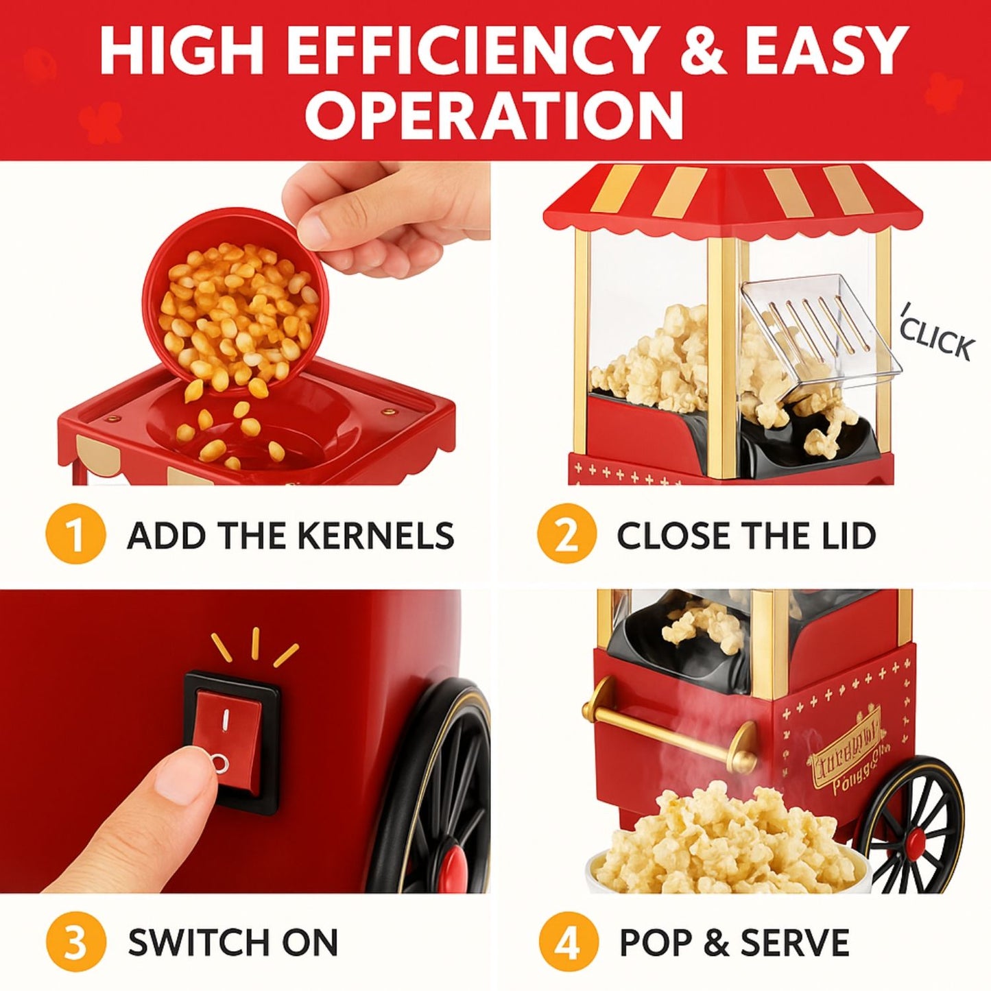 MM TOYS Hot Air Popper Electric Popcorn Maker Machine 1200W – Oil-Free, Healthy Snack for Kids & Adults