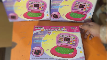 MM TOYS Educational Learning Laptop Toy with LED Display and Music Effect Teaches Numbers, Alphabets, and Songs Pink Color