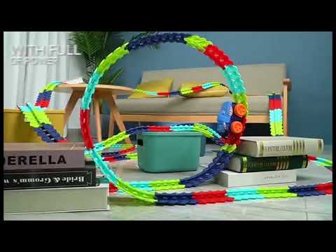 MM TOYS DIY Rapid World Flexible Track Set Of 102 Pcs Rechargable Dinosour Monster Truck Track  And 4 Track Colors