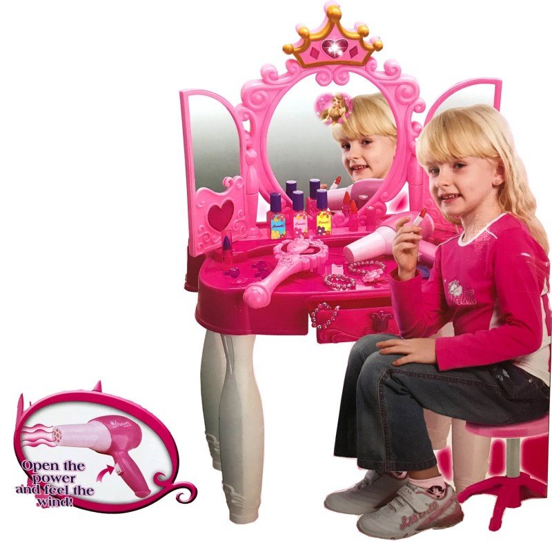 MM Toys Princess Mirror Vanity Dressing Table With Lights And Sound R/C Door Opening For 3 Year To 10 Year Girl 661-20