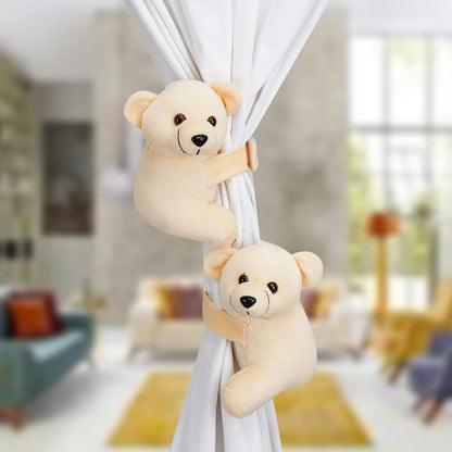 MM TOYS 4 Pcs Teddy Bear Soft Plush Toy Tieback Holdback Holder for Window Curtain Drapes Living Room Home Decoration Accessories for Children Pack of 2 - (5 X 6 Inch, Dark Brown)
